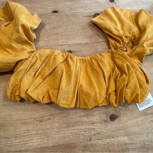 NWT ASOS Edition puffball off shoulder top Mustard Yellow Ruffled linen blend 8